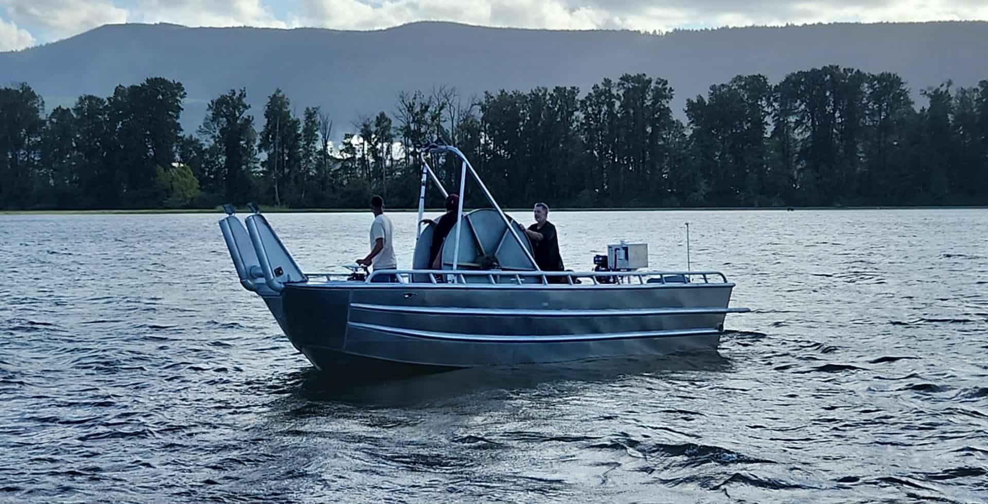 Custom aluminum workboat we built underway on the Columbia River